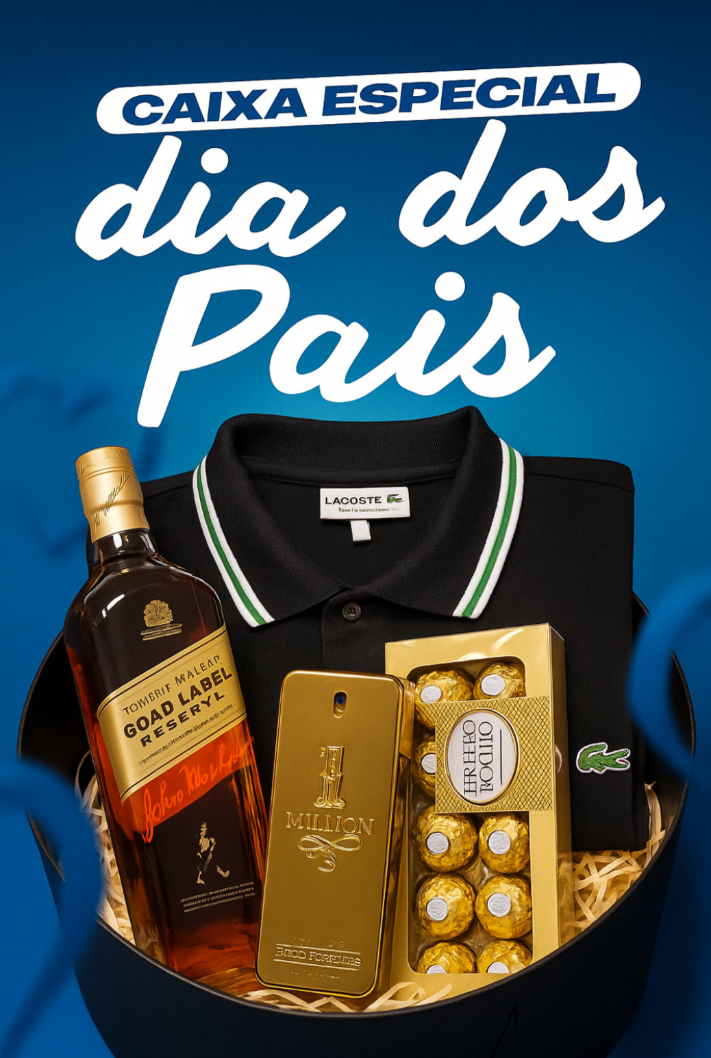 CAIXA ESPECIAL DIA DOS PAIS COM KIT BEBIDA, CHOCOLATE E PERFUME