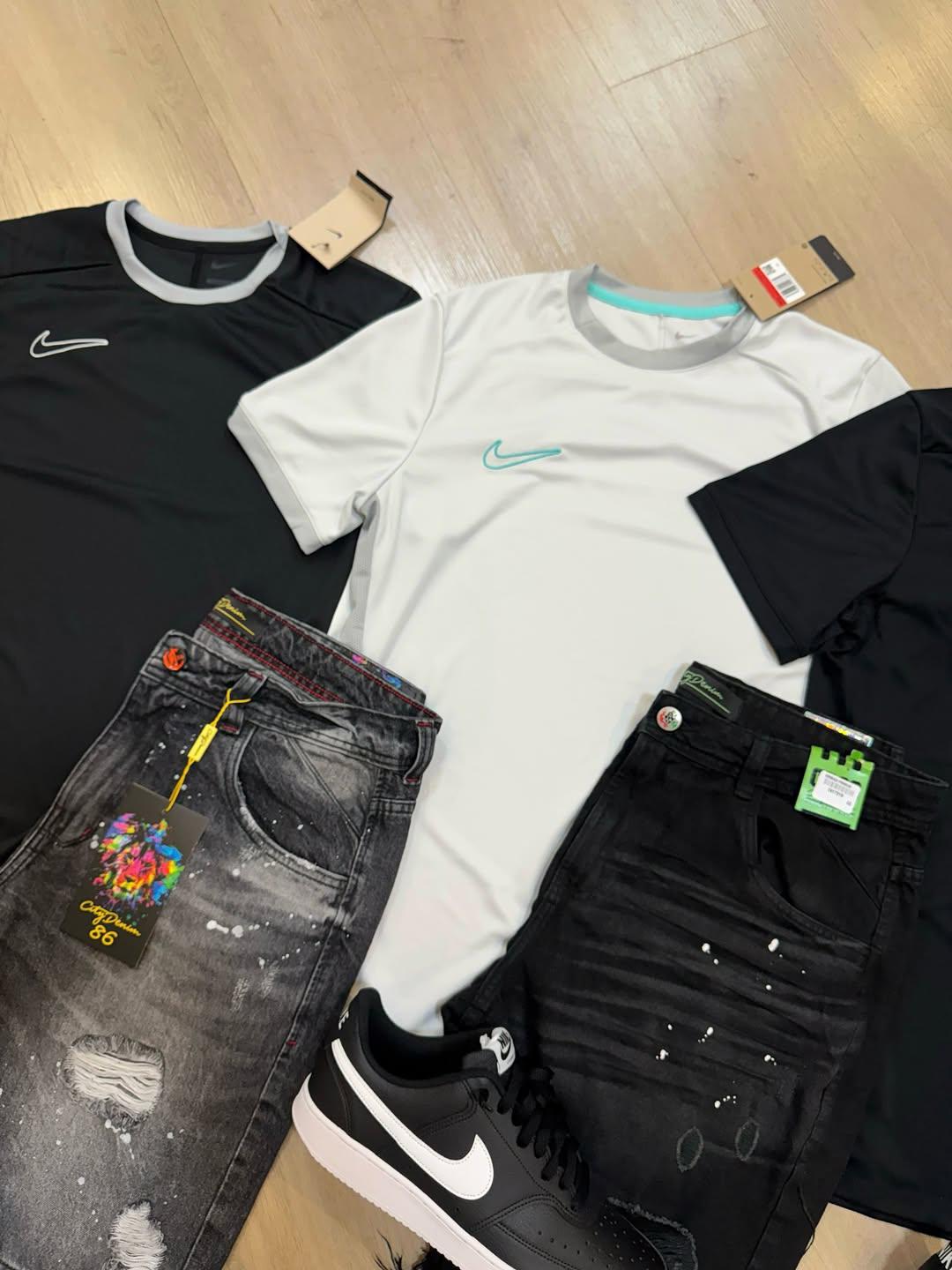 Combo 9 Peças 3 Kits Completos NK Academy com Bermuda e Tênis