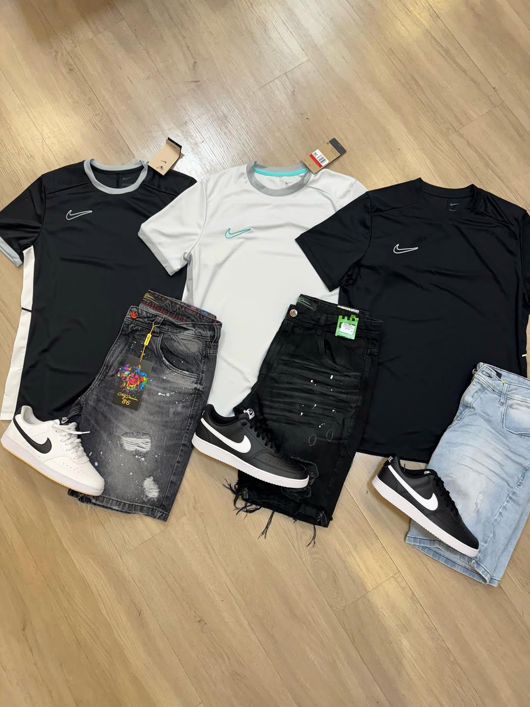 Combo 9 Peças 3 Kits Completos NK Academy com Bermuda e Tênis